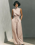 Flor™ | Minimalist set featuring a sleeveless blouse and wide-leg pants in cotton and linen for women