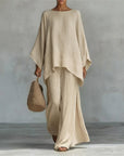 Cristina™ | Two-piece set with long sleeves and wide-leg pants