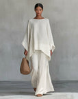 Cristina™ | Two-piece set with long sleeves and wide-leg pants