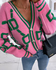 V-Neck Casual Color Contrast Knit Cardigan