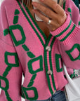 V-Neck Casual Color Contrast Knit Cardigan