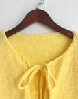 Solid Color Crew Neck Lace-Up Cardigan
