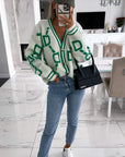 V-Neck Casual Color Contrast Knit Cardigan