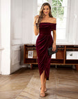 CAHA™ - Elegant Off-Shoulder Ruched Midi Evening Dress