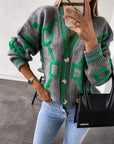 V-Neck Casual Color Contrast Knit Cardigan