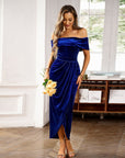 CAHA™ - Elegant Off-Shoulder Ruched Midi Evening Dress