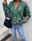 V-Neck Casual Color Contrast Knit Cardigan