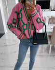 V-Neck Casual Color Contrast Knit Cardigan
