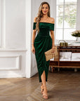 CAHA™ - Elegant Off-Shoulder Ruched Midi Evening Dress