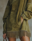 Darcie - Grey Suede Tunic Dress with Fringe