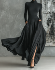 Michela™ - Pleated Skirt and Black Long-Sleeved Fitted T-Shirt Set