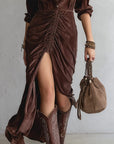 Thalisse | Pleated Velvet Midi Dress