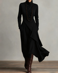 Giorgia™ - Purple Asymmetrical Pleated Maxi Dress with High Neck (Necklace not included)