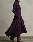 Giorgia™ - Purple Asymmetrical Pleated Maxi Dress with High Neck (Necklace not included)