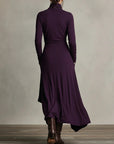 Giorgia™ - Purple Asymmetrical Pleated Maxi Dress with High Neck (Necklace not included)