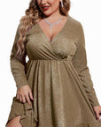 MATHILDE™ - Plus Size Glitter V-Neck Ruffle Hem Swing Cocktail Dress