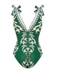 V Neck Lace Up Printed One Piece Swimsuit and Skirt
