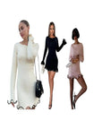 SARAH™ - Elegant Colorblock Wave Hem A-Line Long Sleeve Dress