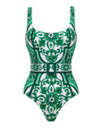 Classic Majolica Series Pattern Print One Piece Swimsuit and Pants or Skirt