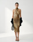 SABINA™ - Graceful Leopard Backless Sleeveless Maxi Dress