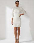 SOLEIL™ - Cozy Plain Puff Sleeve Bodycon Long Sleeve Mini Dress