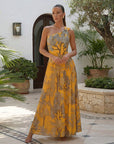 One Shoulder Yellow Printed Swimsuit Set