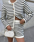 Vintage Striped Crew Neck Knitted Cardigan Jacket