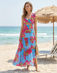 Ruffle Removable Shoulder Strap Pink Bougainvillea Flower Print