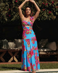 Ruffle Removable Shoulder Strap Pink Bougainvillea Flower Print
