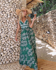 V Neck Lace Up Printed One Piece Swimsuit and Skirt