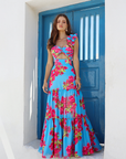 Ruffle Removable Shoulder Strap Pink Bougainvillea Flower Print