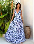 V Neck Lace Up Printed One Piece Swimsuit and Skirt