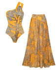 One Shoulder Yellow Printed Swimsuit Set(s)
