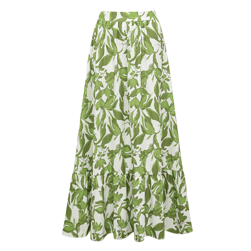 Ruffle V Neck Green Print Cut Out Swimsuit Set(s)