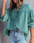Lantern Sleeve Nail Bead Ruffled Denim Jacket Coat