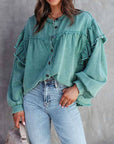 Lantern Sleeve Nail Bead Ruffled Denim Jacket Coat