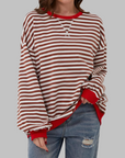 Licha™ - Casual Long Sleeve Round Neck Striped Sweatshirt