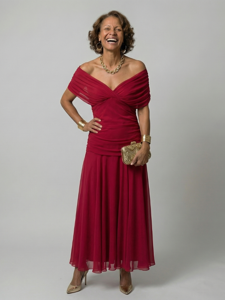 Calen | Abito Midi Off Shoulder Fluttuante