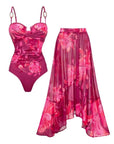 Sling Abstract Floral Print One Piece Swimsuit and Skirt