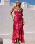 Sling Abstract Floral Print One Piece Swimsuit and Skirt