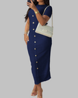 REGAN™ - Elegant Round Neck Fake Button Dress