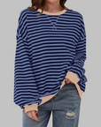 Licha™ - Casual Long Sleeve Round Neck Striped Sweatshirt