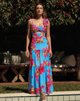 Ruffle Removable Shoulder Strap Pink Bougainvillea Flower Print