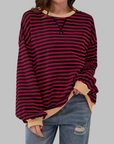 Licha™ - Casual Long Sleeve Round Neck Striped Sweatshirt
