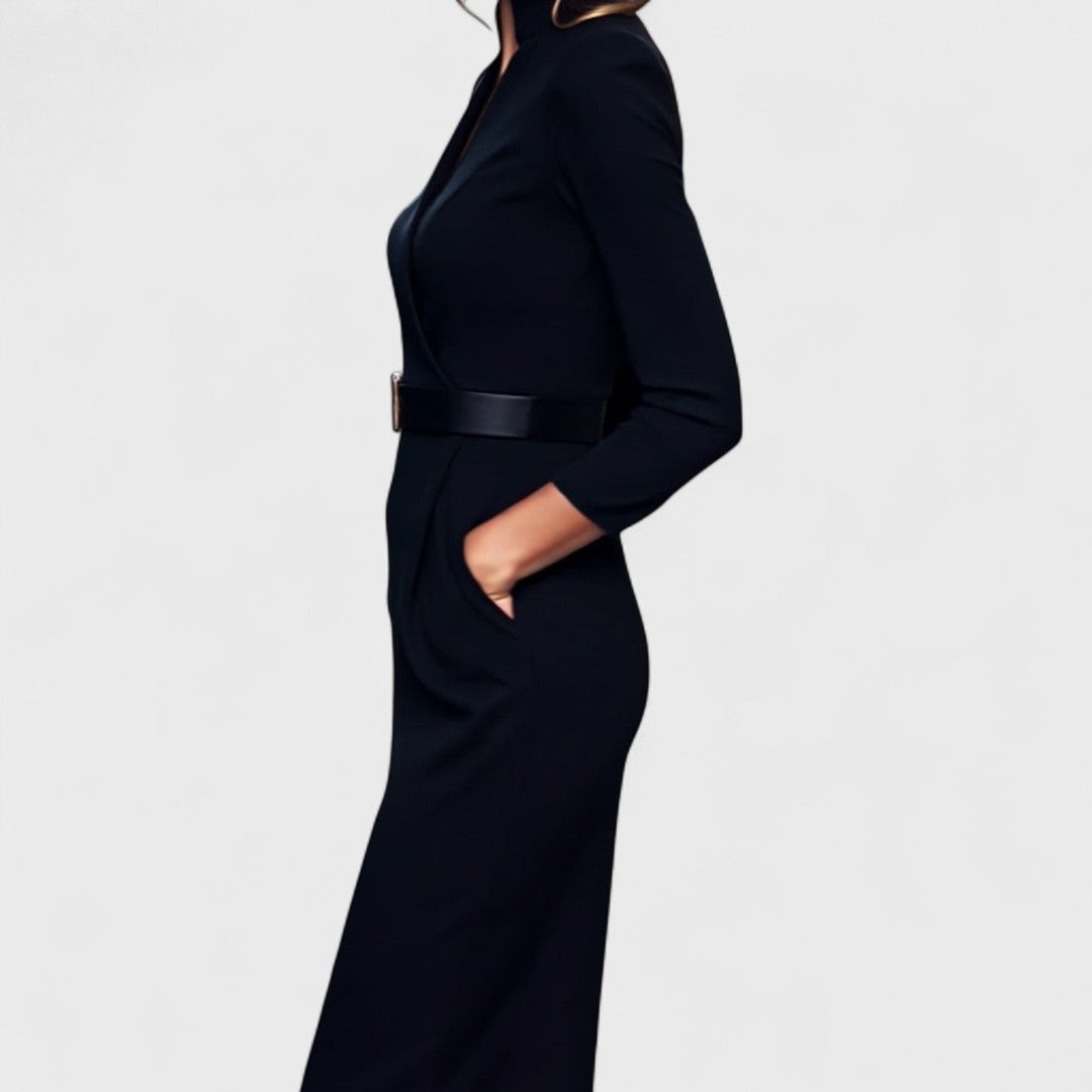 Mandarin Luxe – Maxi dress with belt