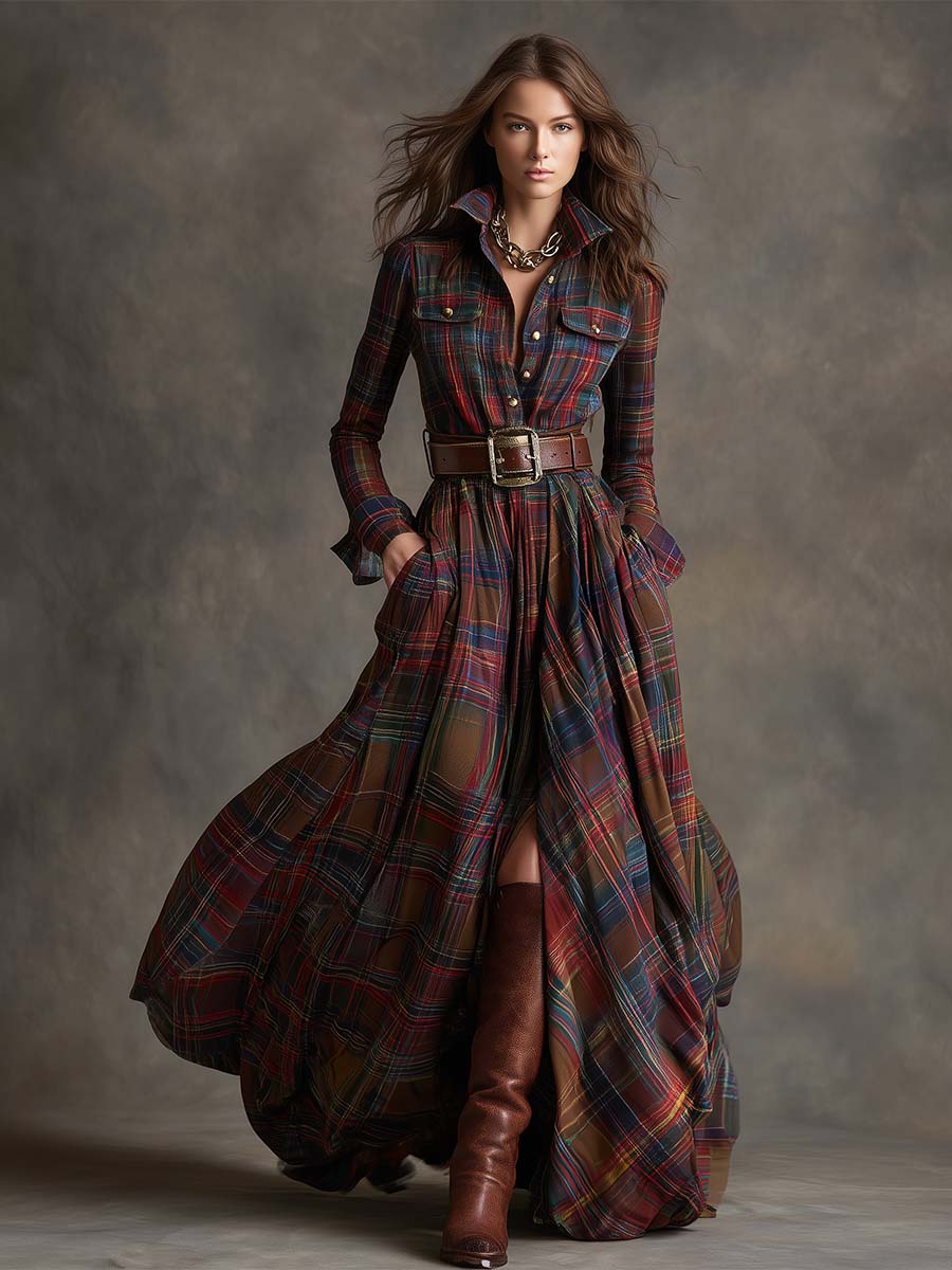 Giulietta - Maxi Checkered Shirt Dress