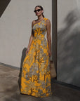 One Shoulder Yellow Printed Swimsuit Set