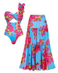 Ruffle Removable Shoulder Strap Pink Bougainvillea Flower Print
