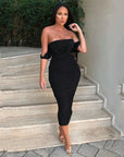 KLITI™ - Elegant Off-Shoulder Ruched Bodycon Midi Party Dress