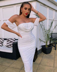 KLITI™ - Elegant Off-Shoulder Ruched Bodycon Midi Party Dress